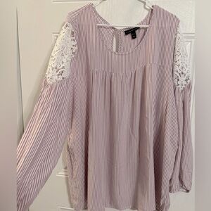 Women's Striped Lace Sleeve Top